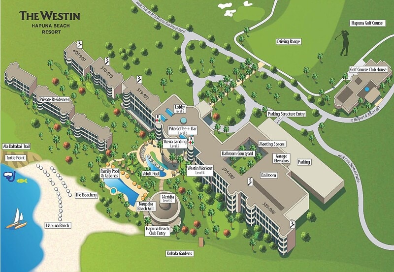 Resort map for the Westin Hapuna Beach Resort on the Big Island.
